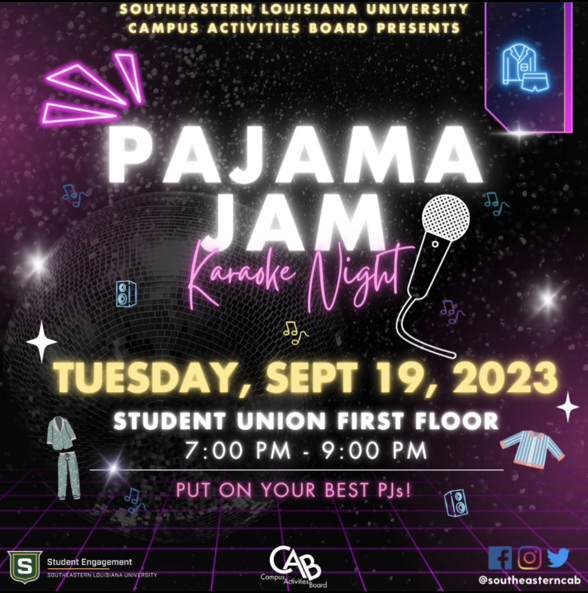 Hey Lions! Join us next Tuesday for Pajama Jam Karaoke Night!🪩Bring a friend or two and be ready to put on a show!🎤 Have on your best PJs!!🌟