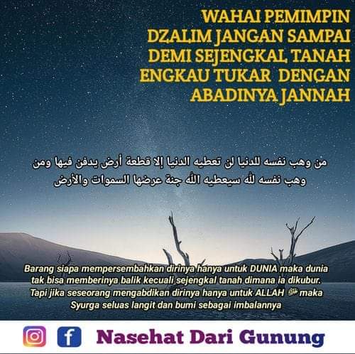 PeradabanIslam3's tweet photo. Diakhir, dunia hanya akan memberimu sejengkal tanah kubur
Makanya jgn demi dunia engkau takabur
Dzolim kebijakan kpd rakyat demi oligarki perutnya subur
Hilang kesempatan di Jannah Krn laku kufur
#TerapkanSyariahKaffahBerkahRakyatMakmur
#SaatnyaHijrahKaffah
#NasehatDariGunung https://t.co/fHkhU3lyWl