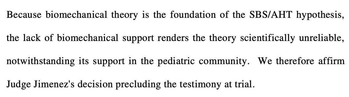 Wow! New Jersey appellate court deems 'Shaken Baby Syndrome' testimony inadmissible, finding 'the lack of biomechanical support renders the theory scientifically unreliable, notwithstanding its support in the pediatric community.': njcourts.gov/system/files/c…