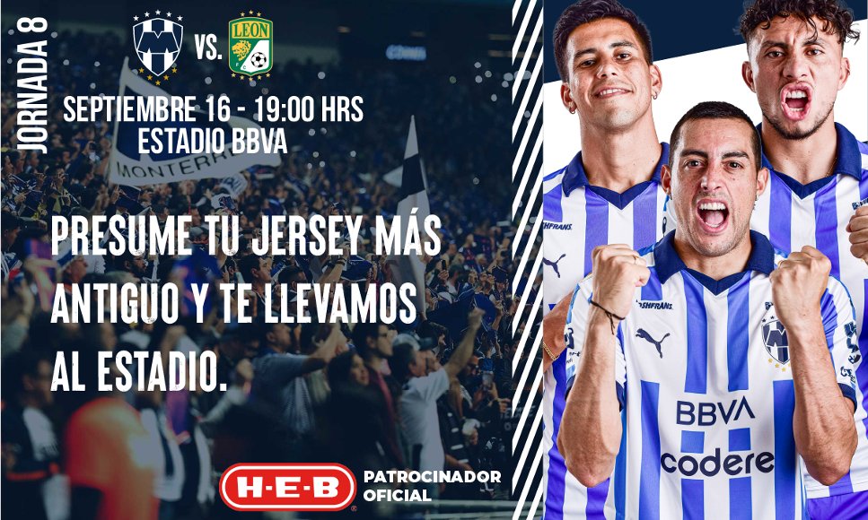 HEB_mexico's tweet photo. 📢 🎟️ BOLETOS Y JERSEY NUEVA 👇
Te invitamos al estadio BBVA y estrenes la nueva jersey de @Rayados 
Pasos para participar:
❇️ Dale RT a esta publicación 🔃
❇️ Comenta una imagen tuya con el jersey de Rayados más antiguo que tengas y cuéntanos de tu historia 🎽💬
❇️ Revisa TyC 🤓 https://t.co/oTWX6WheX2