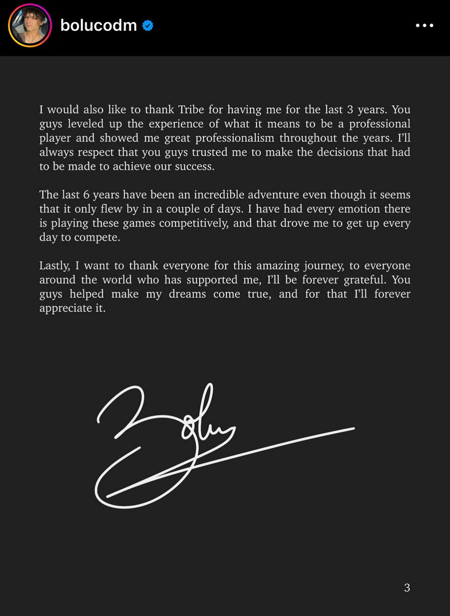 CoDMobileSports's tweet photo. .@BoLuCODM announces his official retirement from competitive COD mobile via his Instagram https://t.co/dL9J1mdOoZ