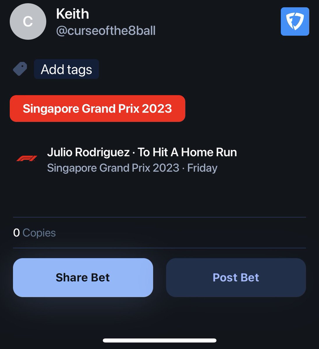 curseofthe8ball's tweet photo. Hey @pikkitsports, if Julio hits a homer at the Singapore Grand Prix, do I win a special prize? #Ifoundabug #Whatdoiwin https://t.co/L7v3jTGsnS