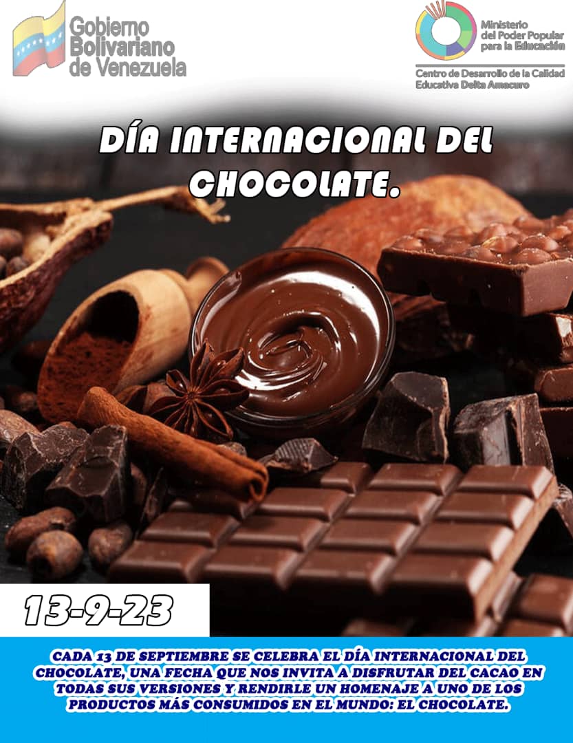 DGRPA1's tweet photo. #13DerSep Día Internacional de Chocolate, #fecha para resaltar la valiosa labor de los chocolateros, artesanos y emprendedores, además de recordar a la primera fábrica de chocolates “La India”, registrada en Venezuela en esta misma fecha. #CDCE Delta Amacuro https://t.co/SS5exrtWn6