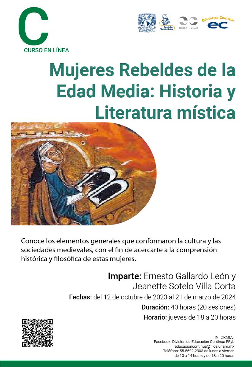 educonffyl's tweet photo. Inscríbete al curso: Mujeres Rebeldes de la Edad Media: Historia y Literatura Mística https://t.co/6brOnUq5Di #UNAM #unam #filosunam #FFYLUNAM #mujeres #Mujeres #edadmedia https://t.co/fhL9R6GOyQ