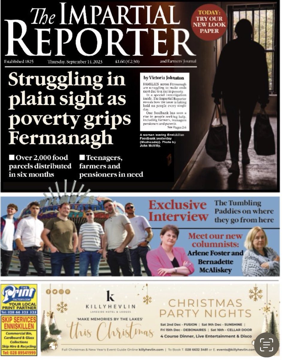 EamonnMallie's tweet image. #Impartial Reporter… this is the front page of this week’s new-look Impartial Reporter under the stewardship of ⁦@rodneyedwards⁩ … Clearly there will be a lot of interest outside Fermanagh in what columnists Arlene Foster and Bernadette Devlin McAliskey have to say.