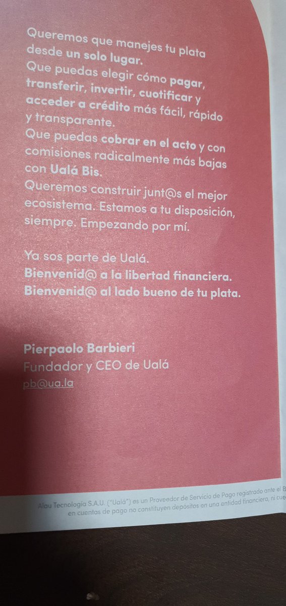 Siiiii llegaste <a href="/uala_arg/">Ualá Argentina</a> 

Gracias <a href="/pbarbieri/">Pierpaolo Barbieri</a> !!!