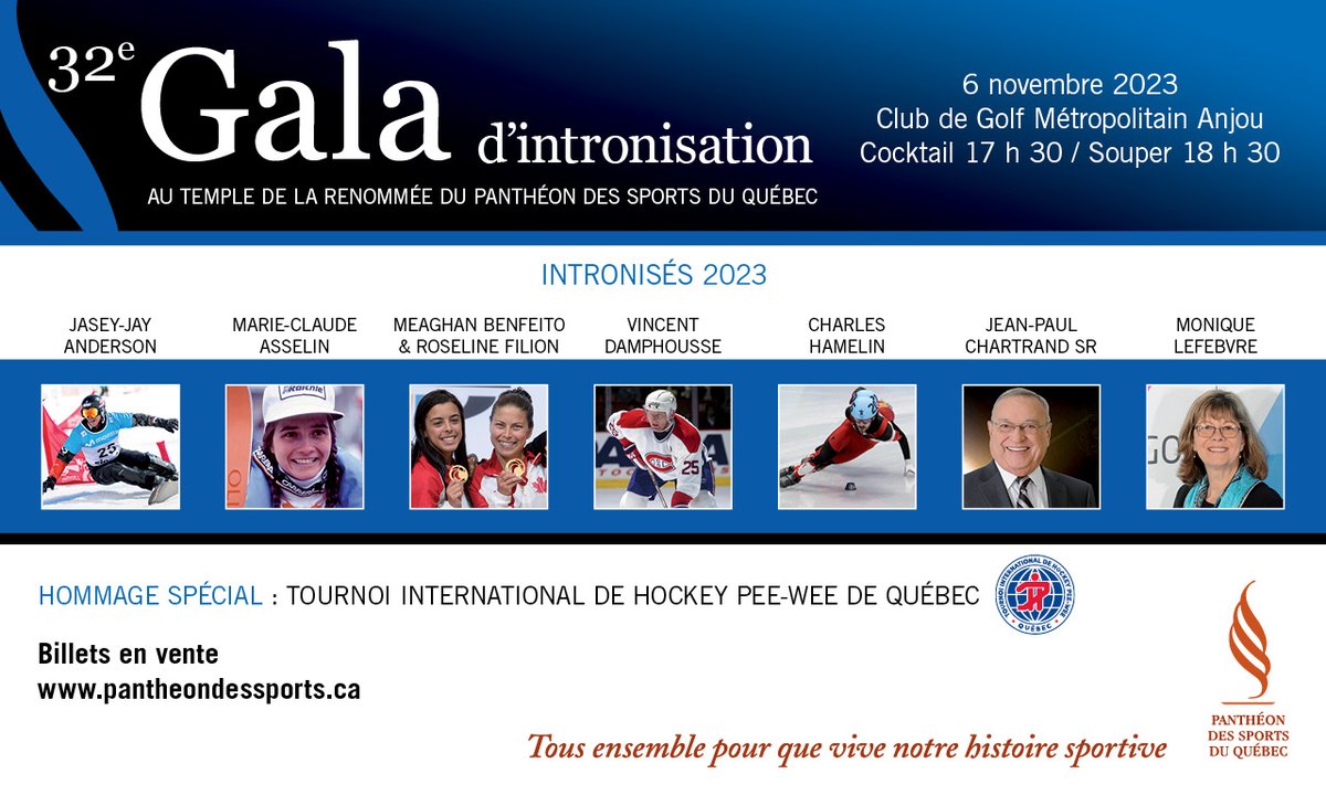 Panthéon des sports du Québec (@pantheonsportqc) on Twitter photo Un rendez-vous à ne pas manquer, le 32e Gala du <a href="/pantheonsportqc/">Panthéon des sports du Québec</a> 8 intronisés: Jasey-Jay Anderson, Marie-Claude Asselin, <a href="/MegBenfeito/">Meaghan Benfeito</a> <a href="/Roselinefilion/">Roseline Filion</a> Vincent Damphousse, <a href="/Speedskater01/">Charles Hamelin</a>, Jean-Paul Chartrand Sr & Monique Lefebvre. Hommage spécial <a href="/tournoipeewee/">Pee-Wee Quebec</a>
#galapsq Un rendez-vous à ne pas manquer, le 32e Gala du <a href="/pantheonsportqc/">Panthéon des sports du Québec</a> 8 intronisés: Jasey-Jay Anderson, Marie-Claude Asselin, <a href="/MegBenfeito/">Meaghan Benfeito</a> <a href="/Roselinefilion/">Roseline Filion</a> Vincent Damphousse, <a href="/Speedskater01/">Charles Hamelin</a>, Jean-Paul Chartrand Sr & Monique Lefebvre. Hommage spécial <a href="/tournoipeewee/">Pee-Wee Quebec</a>
#galapsq