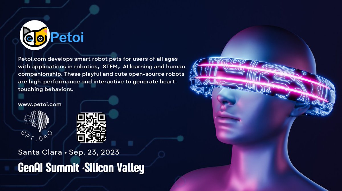 PetoiCamp's tweet image. Meet Petoi open source robots at Generative AI Silicon Valley Summit on 9/23
Get $50 off your ticket now: ow.ly/YmPf50PLnbH
#programmablerobot #robotpet #robotmaker #roboticseducation #opensource #programmerslife #coderlife #techlife #robotics #petoi #bittle #nybble #AI