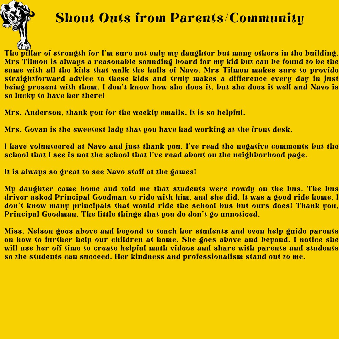 Shout outs from our parents/community! Thank you for celebrating our amazing staff!!