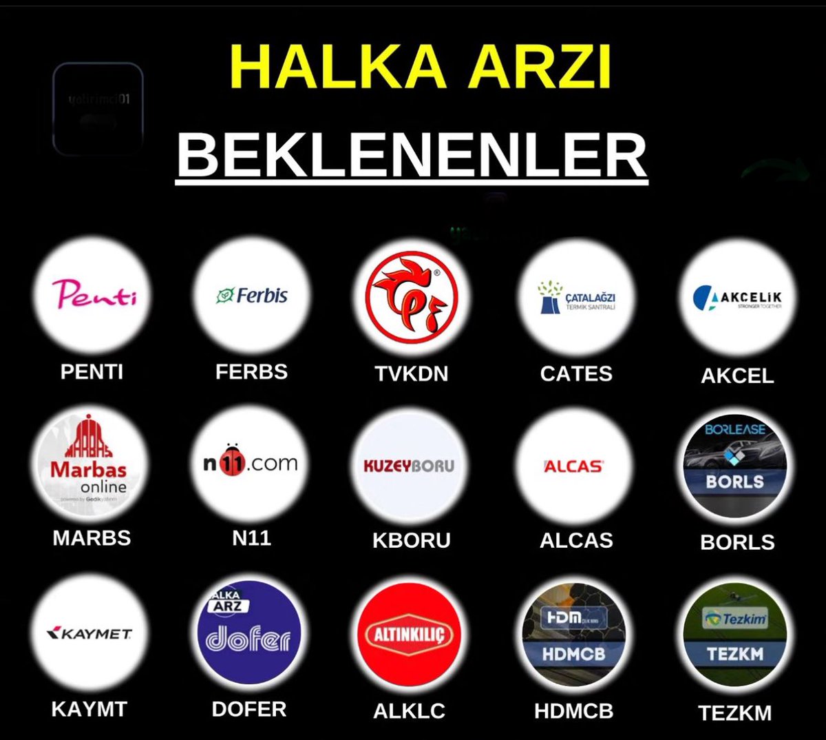 borsa_pusulas's tweet photo. Halka arzı beklenen hisseler ;
#penti #ferbs #tvkdn #cates #akcel #marbs #n11 #kboru #alcas #borls #kaymt #dofer #alklc #hdmcb #tezkm
Takip için ➡️ @melisaofficial6 https://t.co/3nnB5V0tfM