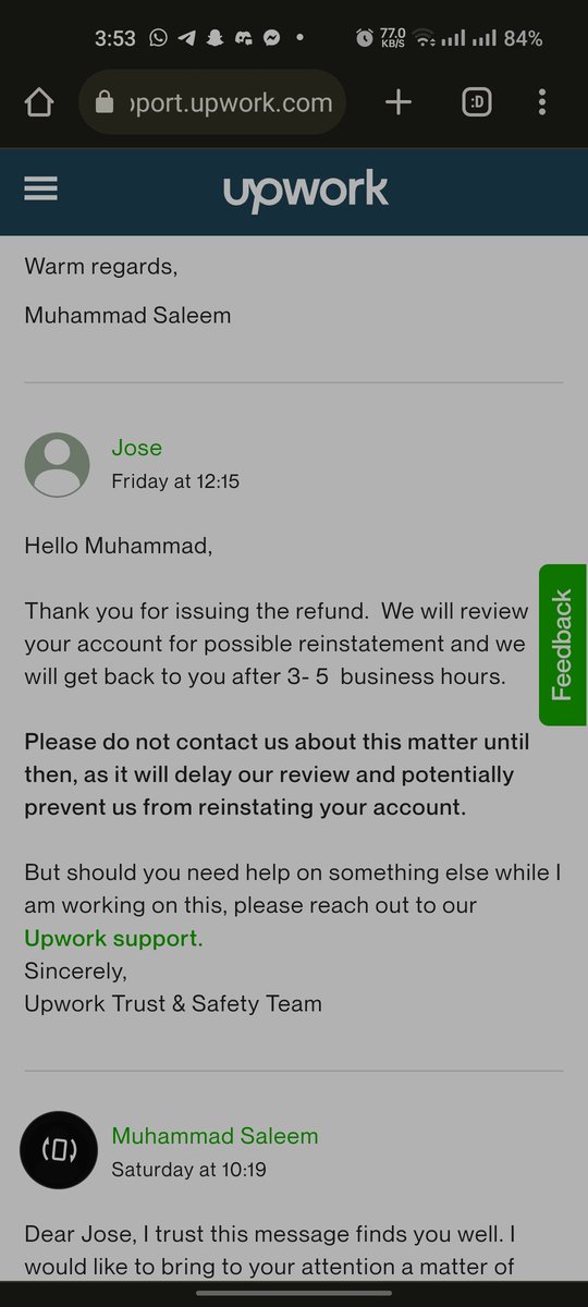 Msafreelancer's tweet photo. @Upwork Subject: Urgent Request for Account Reinstatement and Resolution of Refund Dispute

It's been 8 days since my Ticket Managing Agent is not Responding.

Sincerely,
Request #42515251
Muhammad Saleem https://t.co/qcEO3BrysV