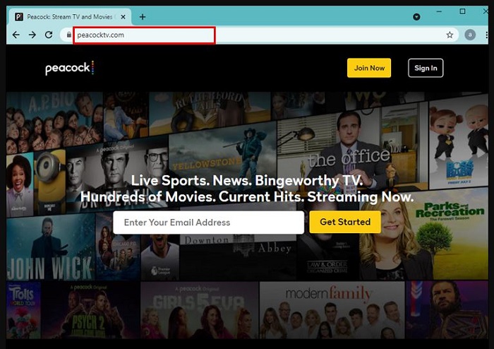 Step 1: On any browser, go to the official Peacock TV website.