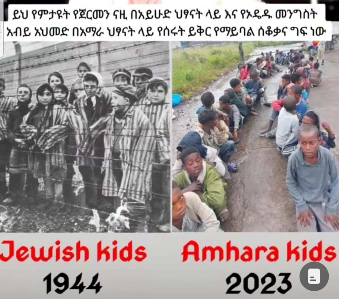 amorawwub's tweet photo. When you say "Never Again,":- it is Never Forget, Never Forgive, and No Amnesty for genociders.

When you say 'never again,' you should mean it.

Yet,  Auschwitz-like #AmharaConcentrationCamps are established in a city that prides itself on being the capital of Africa. In 2023, these kids are languishing in #AmharaConcentrationCamps located a few miles away from the HQs of @_AfricanUnion, @USEmbassyAddis, @EUinEthiopia, and other diplomatic centers. 

Where is your 'Never Again'??? 

@AJEnglish
@MikeHammerUSA @_AfricanUnion
@hrw @UNOSAPG @UNHumanRight @BBC
@Reuters @APHP @amnesty @guardian @washingtonpost @HouseForeignGOP
@OHCHR_EARO @SenateForeign @UN_HRC
@PowerUSAID @EU_UNGeneva