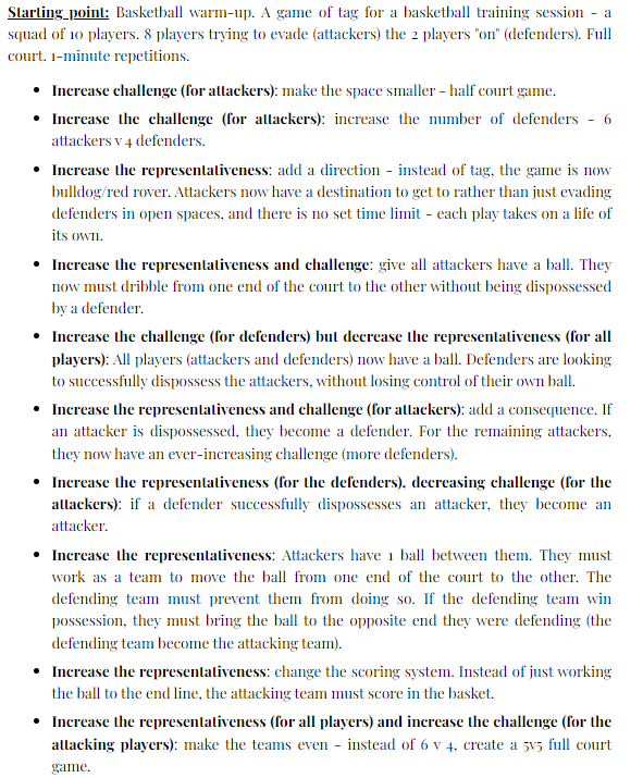 When adapting a task, coaches are only limited by their own creativity, as long as they are guided by a clear task intention. 
Sample progression below. Depending on the intention of a task, some progressions may be suitable, others may not. Full post: skilledathleticism.com/post/learning-…