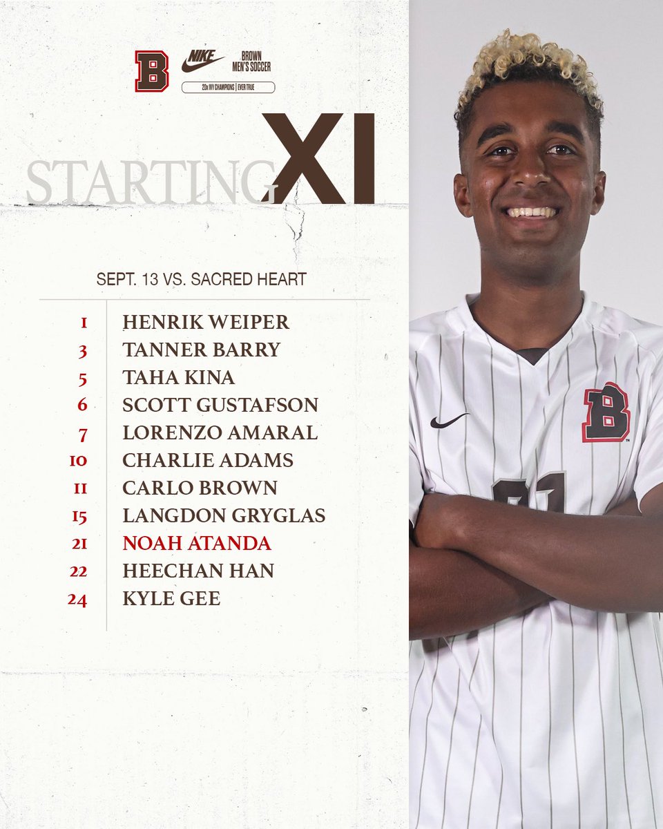 BrownU_MSoccer's tweet photo. Starting XI against Sacred Heart. Black kits for the first time this season ⚫️

#EverTrue #GoBears https://t.co/smSbosKU3A