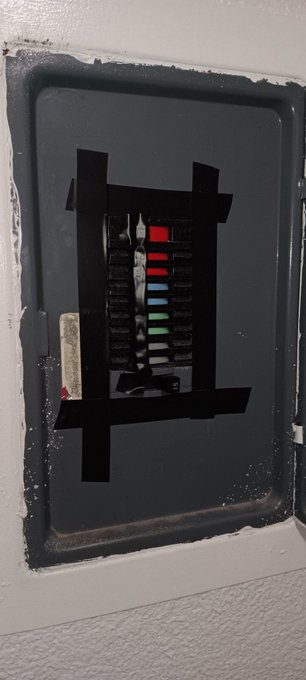 So I saw this at work. Someone put electric tape over all their brakers to keep them on. Can you say<a href="/tag/dangerous"class="tags"><span>#dangerous</span></a><a href="/tag/housefire"class="tags"><span>#housefire</span></a>