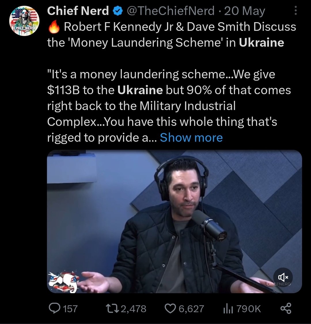 nickreeves9876's tweet photo. The Chief Nerd account has 314k followers and supports Musk. It also supports Russia. This #MuskRussia combination is getting rather common these days. The Chief Nerd also likes pro-Russian presidential candidate Robert F. Kennedy Jr, who Musk has also promoted. https://t.co/Jdjj7Epwo9