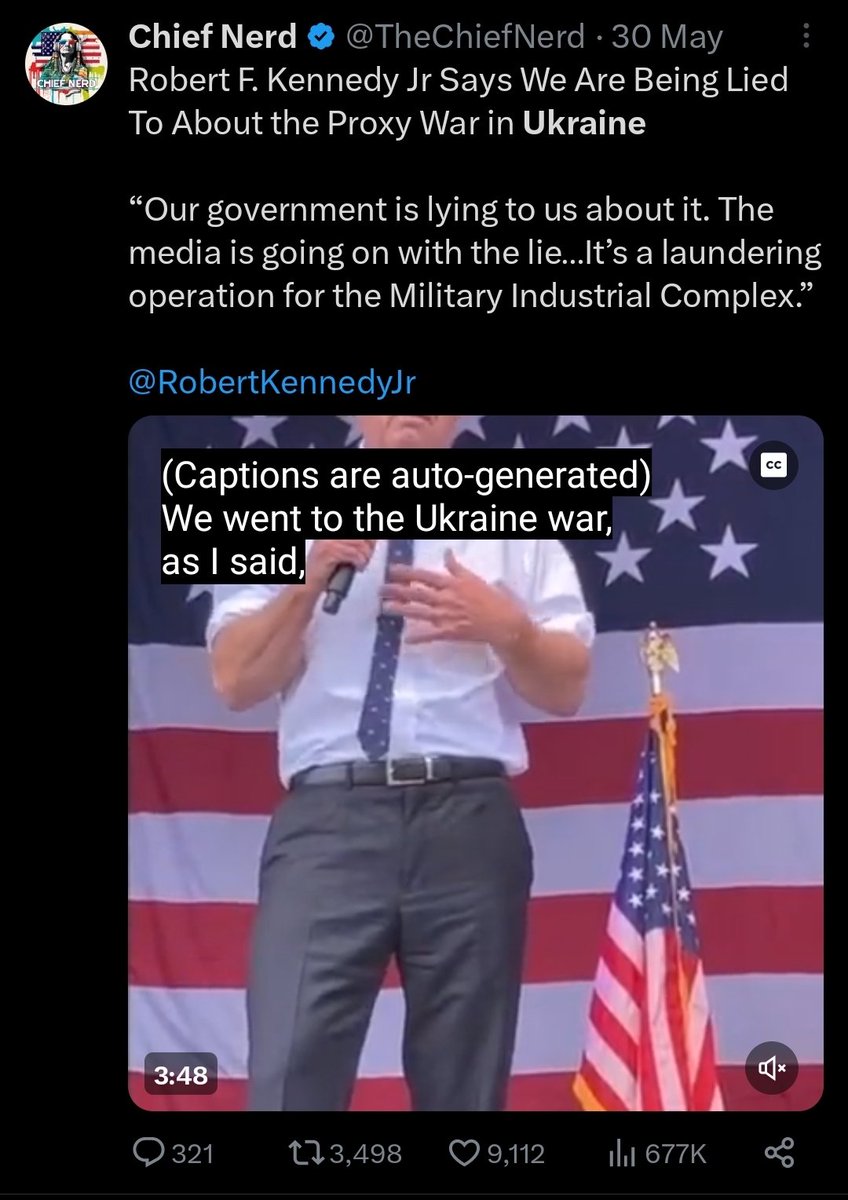 nickreeves9876's tweet photo. The Chief Nerd account has 314k followers and supports Musk. It also supports Russia. This #MuskRussia combination is getting rather common these days. The Chief Nerd also likes pro-Russian presidential candidate Robert F. Kennedy Jr, who Musk has also promoted. https://t.co/Jdjj7Epwo9