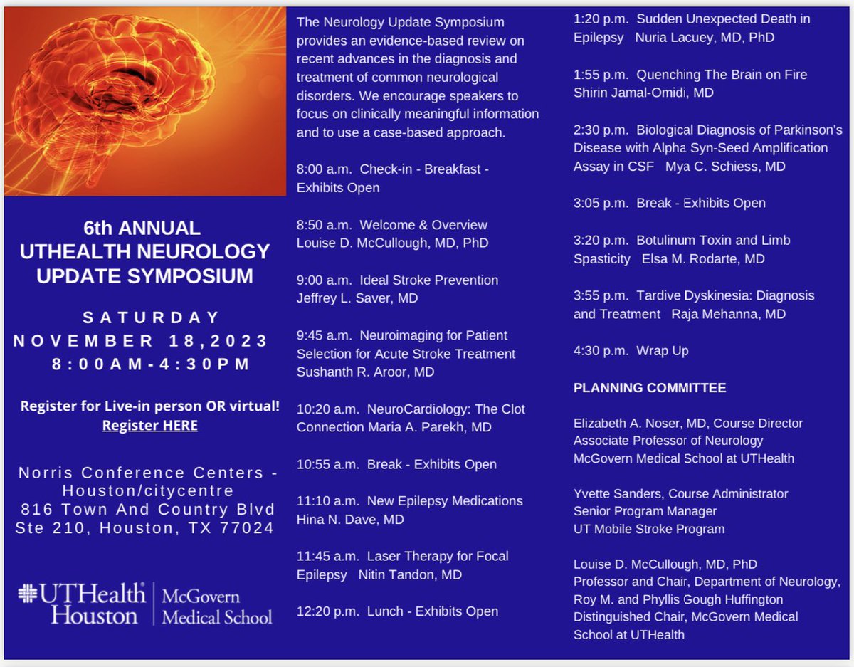 What’s new? #Neuro #neurotwitter #NeuroEd

📣 6th annual @UTHealthHouston #Neurology Update Symposium 

Register at eeds.com/portal_live_ev…