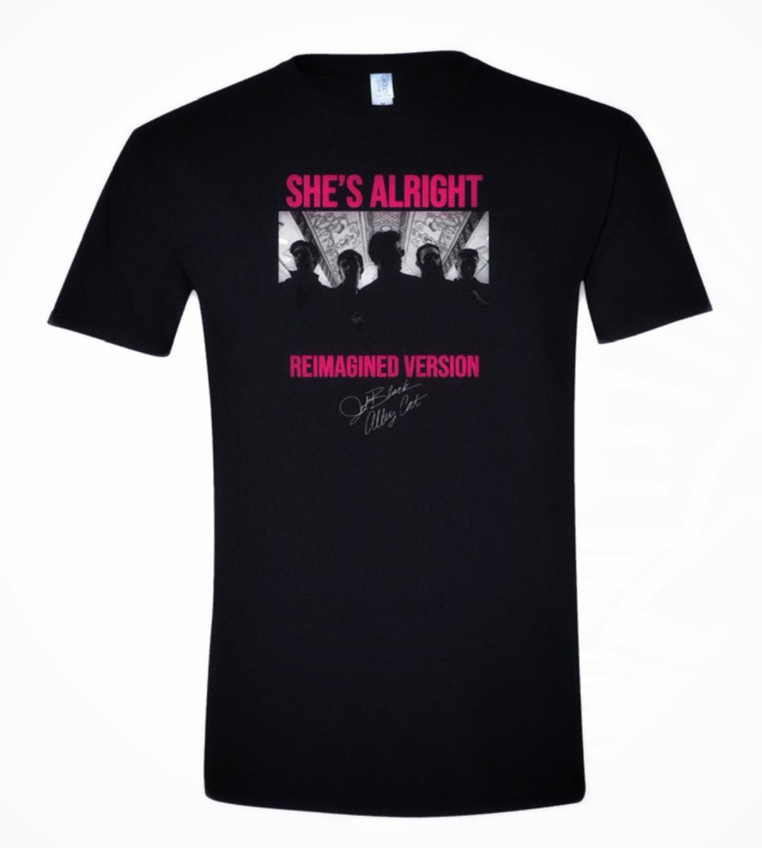 JBACmusic's tweet photo. Announcing: One time only PRE- ORDER of the SHE’S ALRIGHT- REIMAGINED T available now! Wanted to do something to celebrate the moment &amp; the song. Pre-order will end next week so grab one asap 🤍 https://t.co/9Vbgz103G9 https://t.co/ZQ5efeABGV