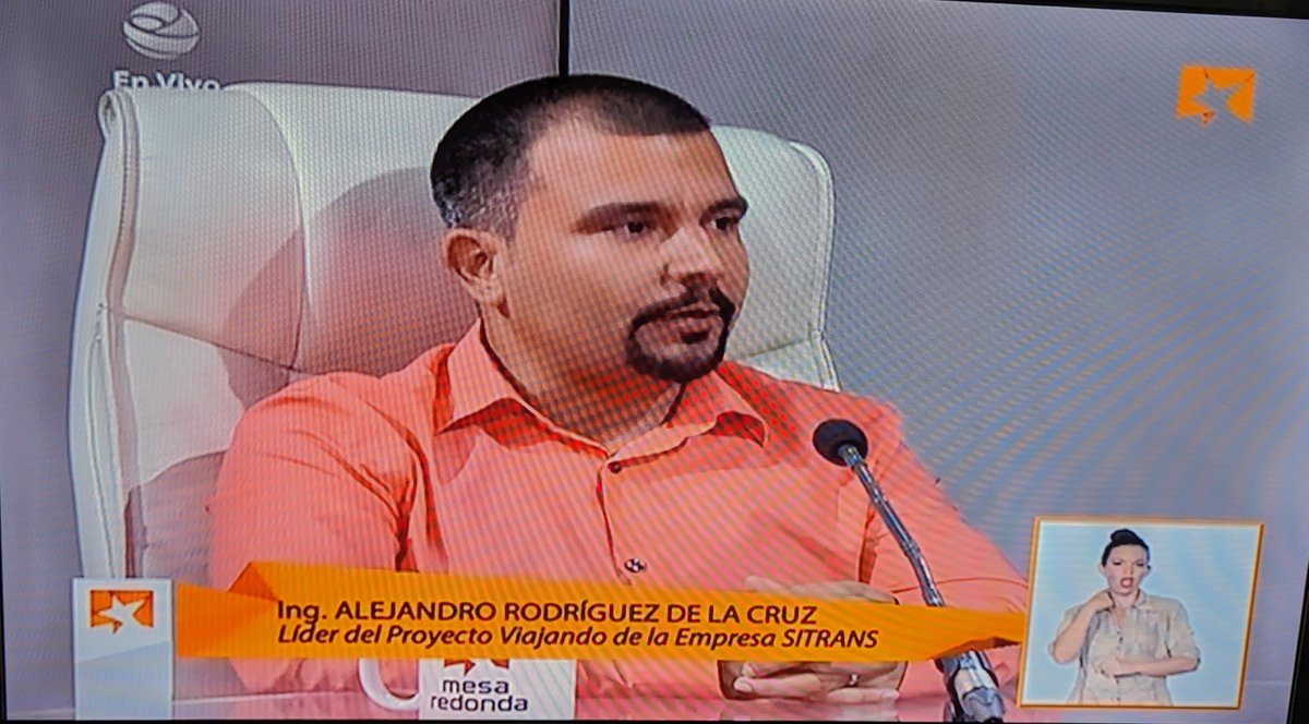 sitranscuba's tweet photo. En estos momentos en la Mesa Redonda, se encuentra participando la Viceministra del Transporte Marta Oramas y Alejandro Rodríguez de la Cruz, lider del Proyecto Viajando, presentando las novedades del sistema. 

#informatica #ApkViajando #TransporteCuba @MitransCuba @cuba_gea https://t.co/gEdciZEblk