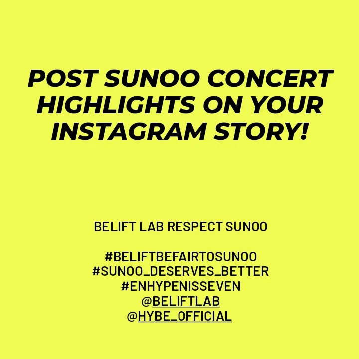 goldenksunoo's tweet photo. we have to make sure they will post sunoo videos from their last day concert in tokyo today.

BELIFT LAB RESPECT SUNOO

#BeliftBeFairToSunoo
#Sunoo_Deserves_Better
#ENHYPENisSEVEN
@BELIFTLAB @HYBEOFFICIALtwt https://t.co/a4qzaXI6Vb