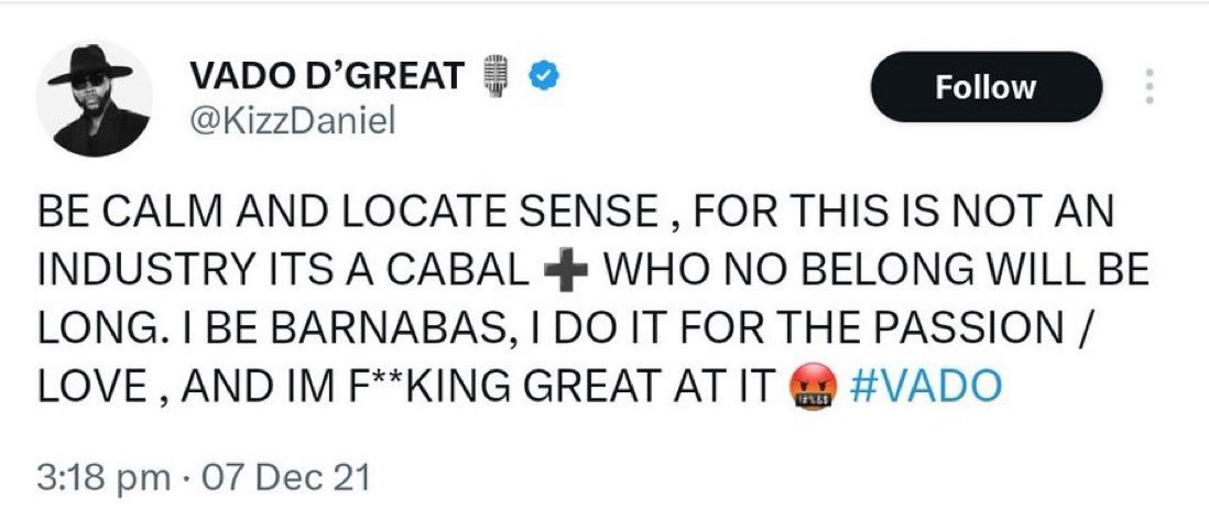 FireboyMFB's tweet photo. Kizz Daniel said it before,it’s all making sense now ❤️📌

Zino Gistlover Sam Larry Ireti Doyle Cultist Kogbagidi Abu Abel Bella Shmurda Naira Marley Arrest NDLEA LAWLESS NIGERIA https://t.co/ZIbvWiOSuF