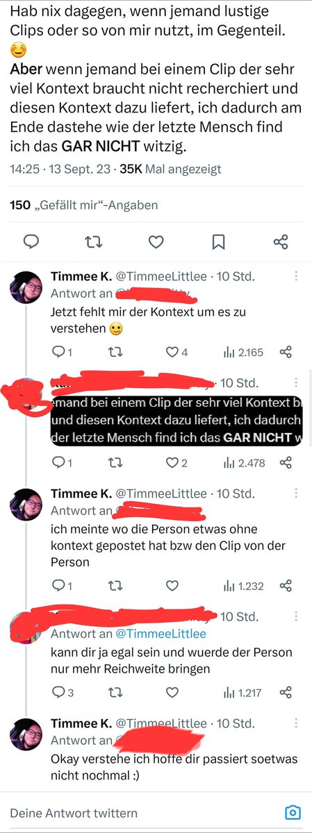 Junge da posten jemand öffentlich über einen Vorfall, jemand fragt was denn passiert ist und dann kommt so ne Antwort. Dann tweete doch nix öffentlich alla 🤡 Menschheit verdummt auch jeden Tag mehr, man sollte social Media abschalten. Dass der arme Typ da so ruhig geblieben is