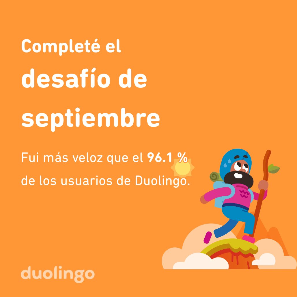 esdras1206's tweet photo. ¡Completé el desafío de septiembre más rápido que el 96.1 % de los usuarios de Duolingo! https://t.co/75eLEkGEGE