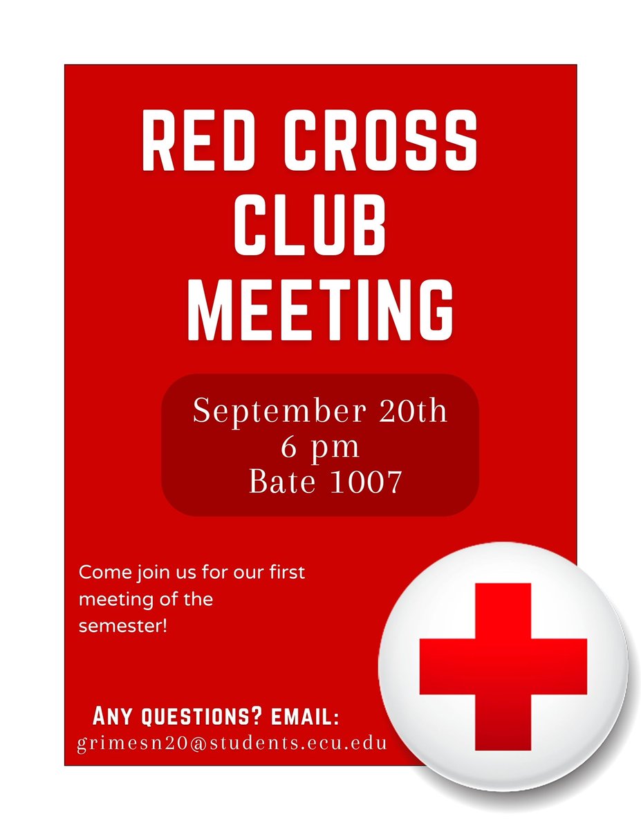 The Red Cross Club is a good opportunity for students to get service hours in the upcoming semester! Their first meeting will be on September 20th in Bate 1007. It will be an introductory meeting, so anyone is welcome to attend.