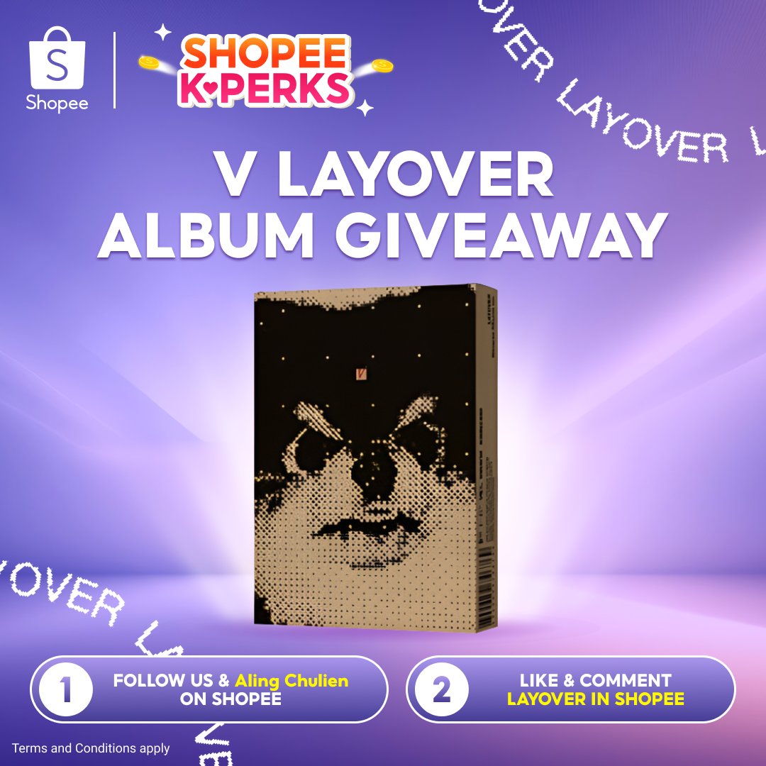 ShopeePH's tweet photo. 💜 V LAYOVER ALBUM GIVEAWAY 💜

Maybe you could be slow dancing.. 🎶 or winning this giveaway 🤭

To join:
1. Follow us, @chulien07 and Aling Chulien (https://t.co/j5dSRrJQ5s) on Shopee
2. Retweet &amp; Reply LAYOVER IN SHOPEE
#ShopeePH #ShopeeKPerks https://t.co/lPLzSrSKdk