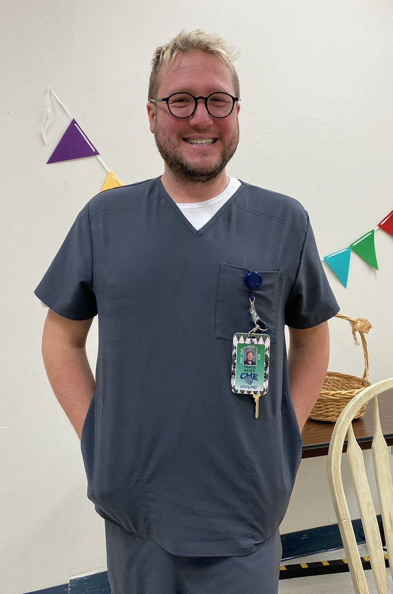 MsKneedler's tweet photo. Meet Dr. Hayes! He is representing his future career for when he retires from teaching! @ClubHill_Cougar #collegeweek2023 #theGISDeffect https://t.co/6VrSP0tUoa