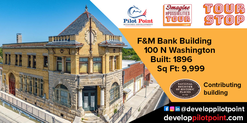 First 🏁 on our spotlight tour during Imagine the Possibilities, supported by <a href="/TxHistComm/">Texas Historical Commission</a>, is the F&amp;M Bank Building!

See details on our #ImaginethePossibilities - Awareness Day properties and activities: bit.ly/PilotPointAwar… #developpilotpoint