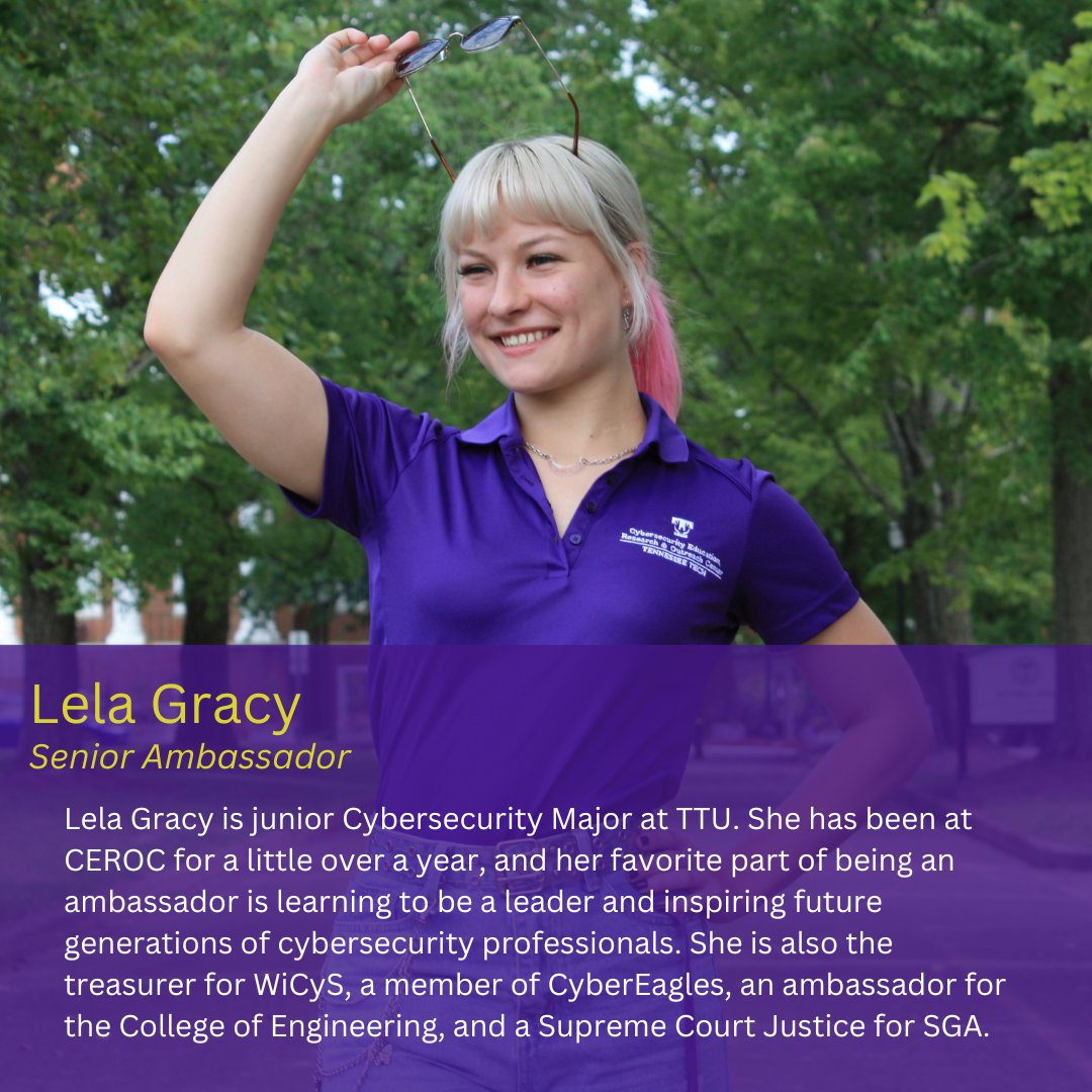 TNTechCEROC's tweet photo. We are so excited to be introducing our CEROC ambassadors! Stay tuned in the coming weeks to get to know the students behind the outreach and their stories. #tntech #cybersecurity #tntechceroc https://t.co/eXDmLqLrLj