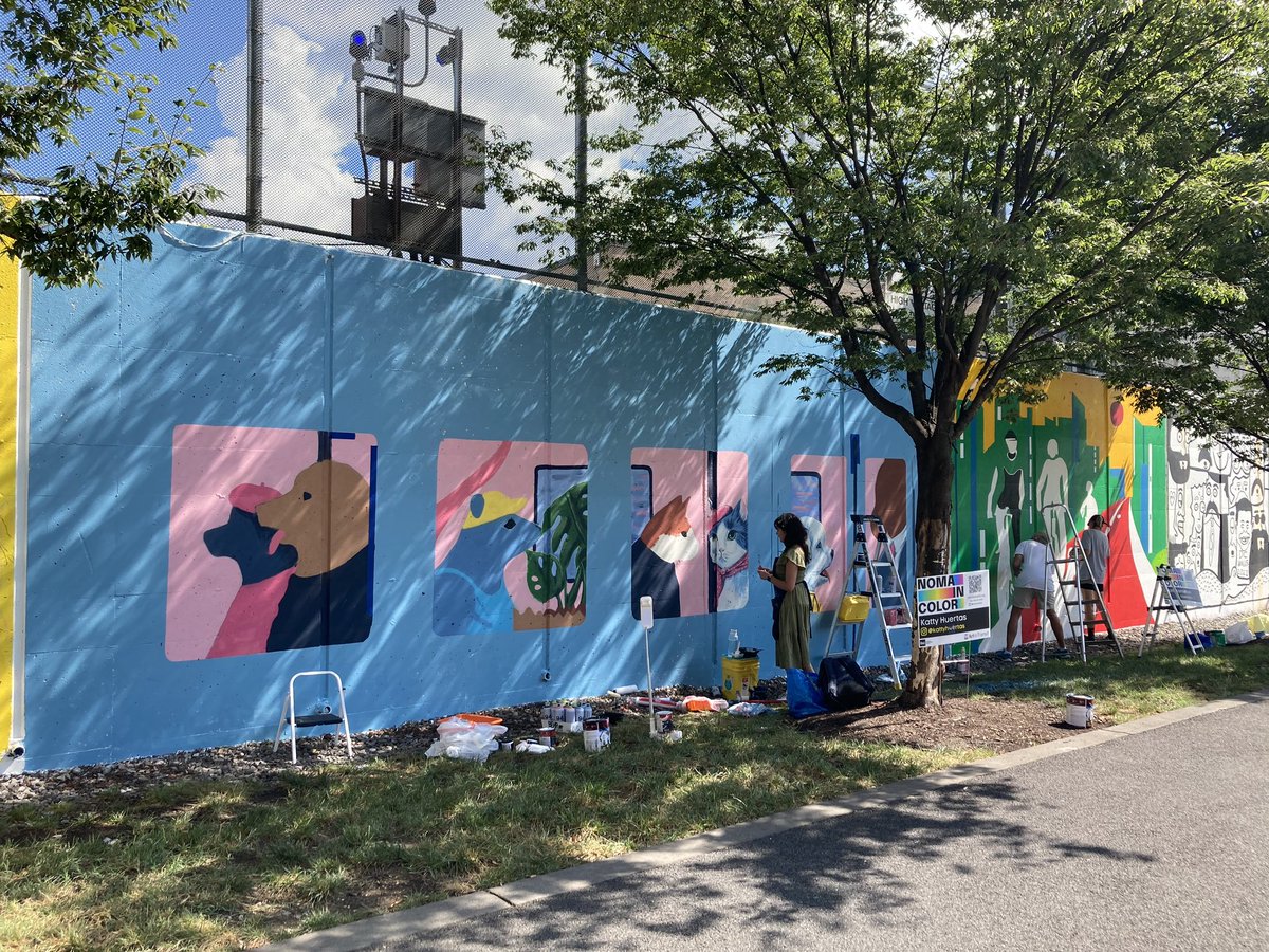 wmata's tweet image. Hurry! Only a few days left to see the NoMa in Color Mural 🎨 at Alethia Tanner Park along the Metropolitan Branch Trail. Catch the artists in action until September 15th. #artintransit #NOMABID #wmata