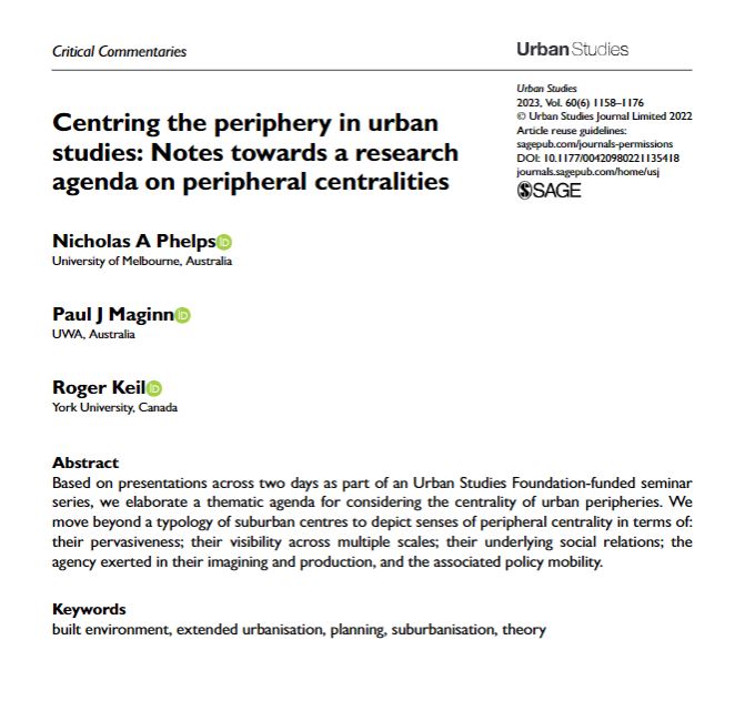 USJ_online's tweet image. Editors&apos; Featured Articles: &apos;Centring the periphery in urban studies: Notes towards a research agenda on peripheral centralities&apos; #CriticalCommentary by @TheBigNA, @Planographer and @rkeil 
ow.ly/4PTe50PCgop
#EditorsPicks #FreeAccess