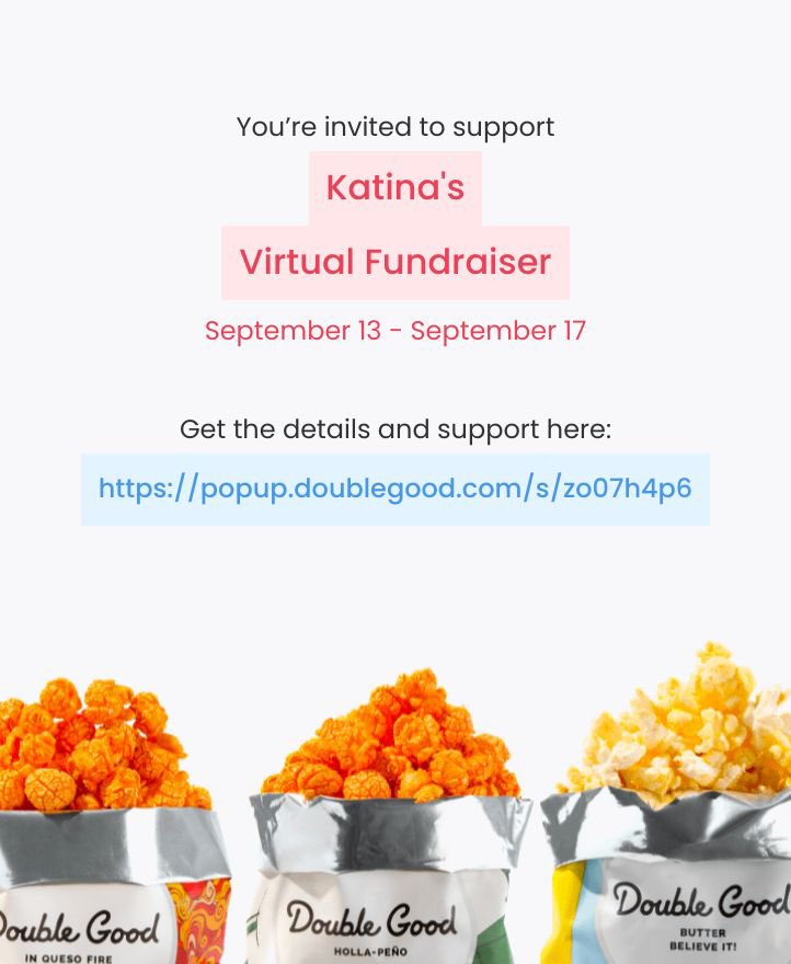 ChanceEducates's tweet photo. Hi! I’m doing a virtual fundraiser selling Double Good ultra-premium popcorn for 4 days from Wednesday, Sep 13 - Sunday, Sep 17. Get all the details and support here: https://t.co/PQ2Ge9yGOb https://t.co/sozLYNJ4rm