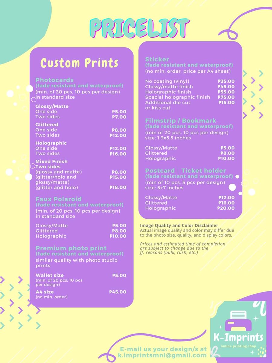 kimprints_mnl's tweet photo. 안녕하세요 고객님! 👋😊
Check out our pricelist! 🖨️📝
#printingservices #customized #kpop #korean #polaroid #photocard #kpopphotocard #stickerprinting #photoprinting #buttonpin #popsocket #popsocketcustom #lineart #lineartsticker #kpopticketholder #postcard #filmstrip #artph https://t.co/IkzQajt5IC