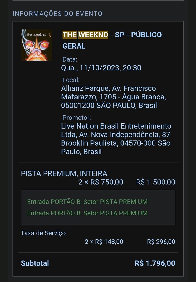 LuaraMineiro's tweet photo. Vendo ingresso para The Weekend
Pista Premium inteira
SP 11/10 https://t.co/crGMYjtbZD