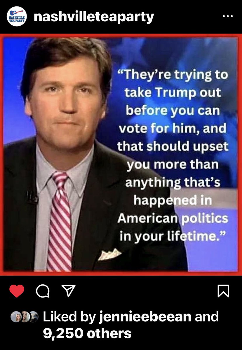 pamadkisson's tweet image. I fully agree with @TuckerCarlson   I will #WriteTrumpIn if I have to.  VERY telling that the one candidate who will win (and DID win) by a landslide, is being falsely indicted AND they’re threatening to remove his name from our ballots.  They must be TERRIFIED… why tho’??