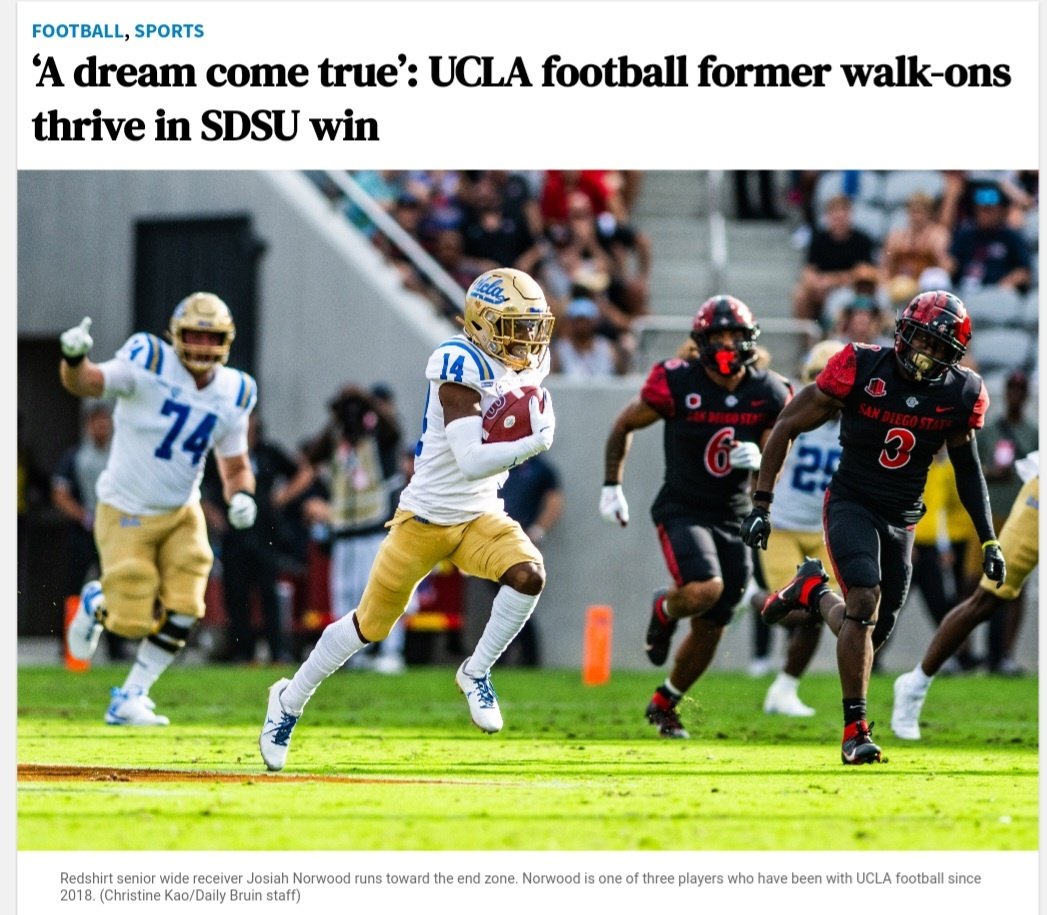 #UCLA's Alex Johnson and Josiah Norwood are roommates and close friends. They are also symbols of resiliency and hard work. The pair both walked on the Bruins roster all the way back in 2018. Last Saturday, the sixth-years had career-best performances. My story on the duo ⬇️