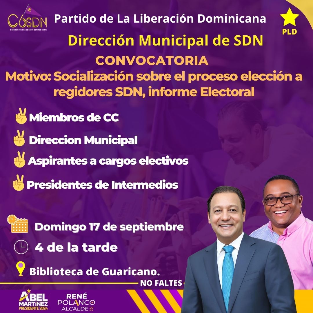 circ6pldsdn's tweet photo. #Convocatoria

@johnnythomassdn
@alfonsomercadosdn
@abelmartinezd
@renepolancov
@amontasrd
@cristinalizardom https://t.co/93jt3DlcW7