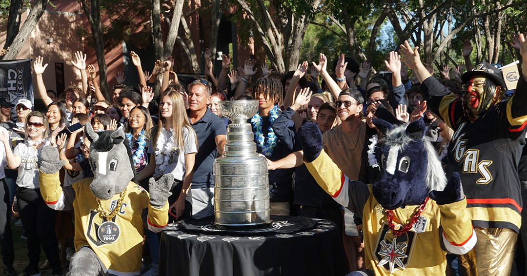 What a legendary day! We can’t thank Coach Cassidy and the @VegasGldnKnghts enough for this incredible opportunity! All TMS students were able to walk by the Stanley Cup, some got the chance to meet Jonathan Marchessault, and we witnessed many epic selfies being taken too.