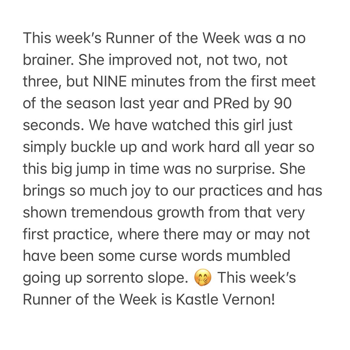 gahsxctf's tweet image. This week’s Runner of the Week is Kastle Vernon!