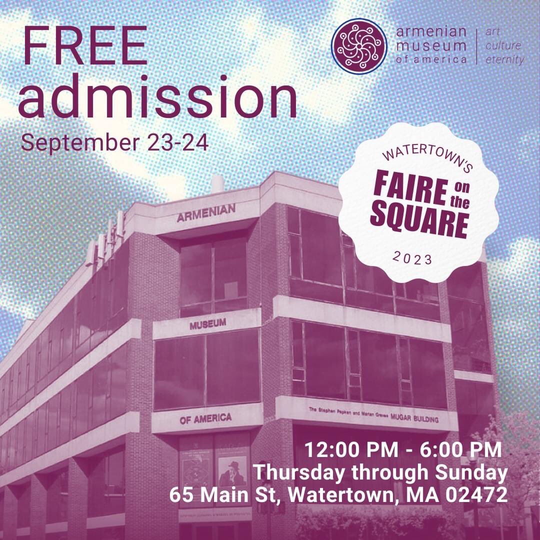 JasonSohigian's tweet photo. We’re offering FREE ADMISSION Sept 23-24! When Smithsonian’s #FreeMuseumDay was cancelled we decided in partnership w/ @derkazarianf to offer free admission the weekend of #WatertownMA Faire on the Square. #MuseumDay #ThingsToDoInBoston #DisruptedBorders #ArmenianMuseumOfAmerica https://t.co/qvwiSipfvV