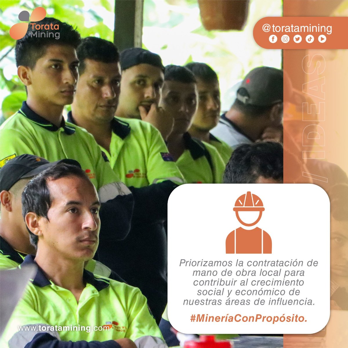 A través de la contratación de mano de obra local, contribuimos al crecimiento #Social y #Económico de los sitios #ElGuayabo, #Sabayán y #Torata, en el cantón #SantaRosa - #ElOro. 
Trabajamos por una #MineríaConPropósito que busca el beneficio de toda nuestra comunidad.
#Ecuador