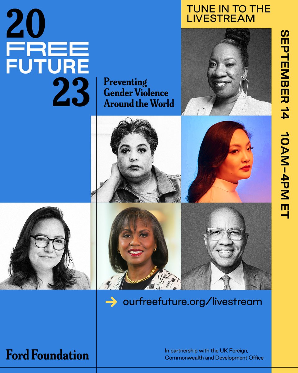 THURS 10am ET: Join me (virtually) for @fordfoundation’s #FreeFuture 2023 Forum on Preventing Gender-based Violence. Hear from <a href="/darrenwalker/">Darren Walker</a>, #MeToo founder <a href="/TaranaBurke/">Tarana</a>, <a href="/nytimes/">The New York Times</a> columnist <a href="/CharlesMBlow/">Charles M. Blow</a>, iconic attorney <a href="/AnitaHill/">Anita Hill</a> + more! ourfreefuture.org/livestream #UNGAxFord #UNGA