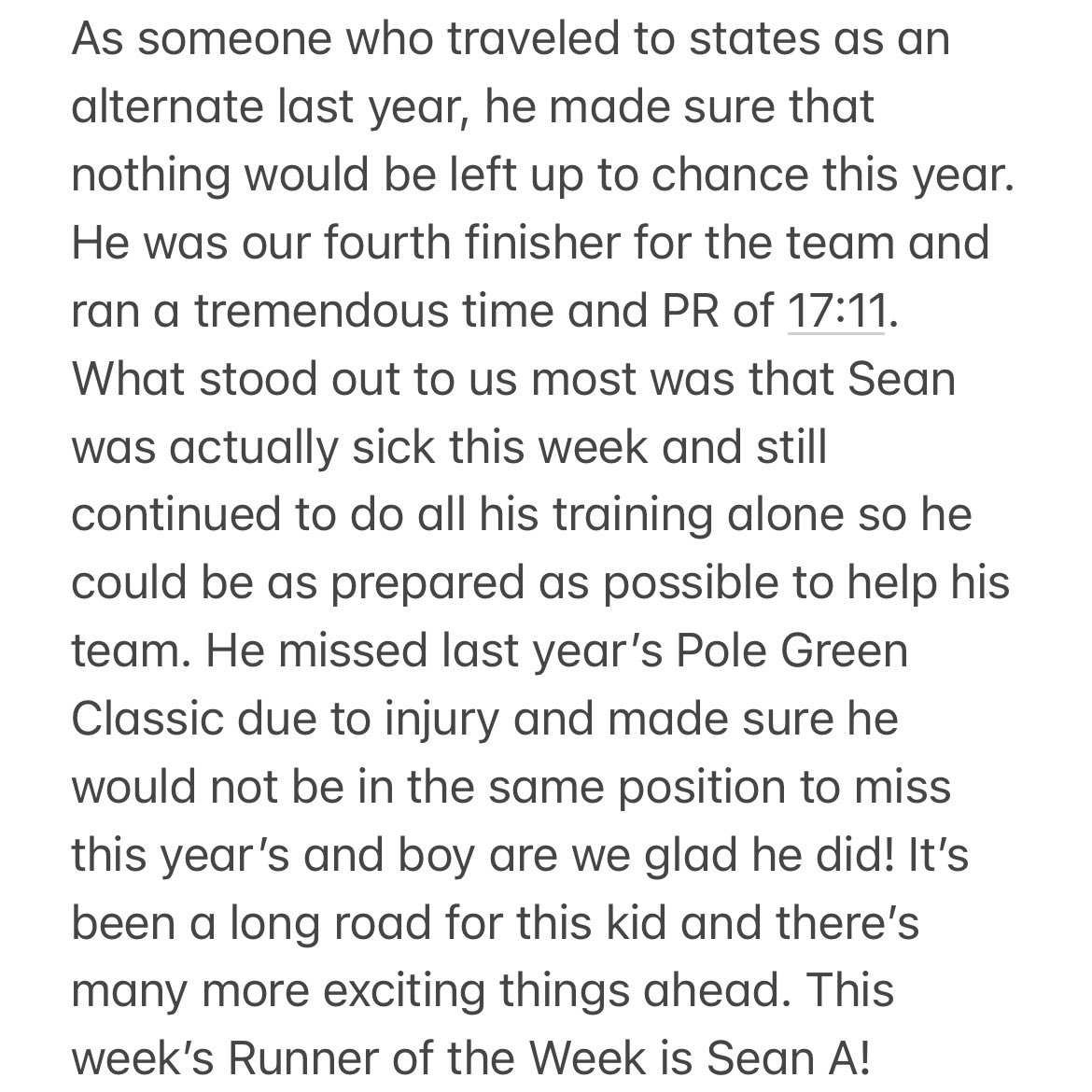 gahsxctf's tweet image. This week’s Runner of the Week is Sean A!