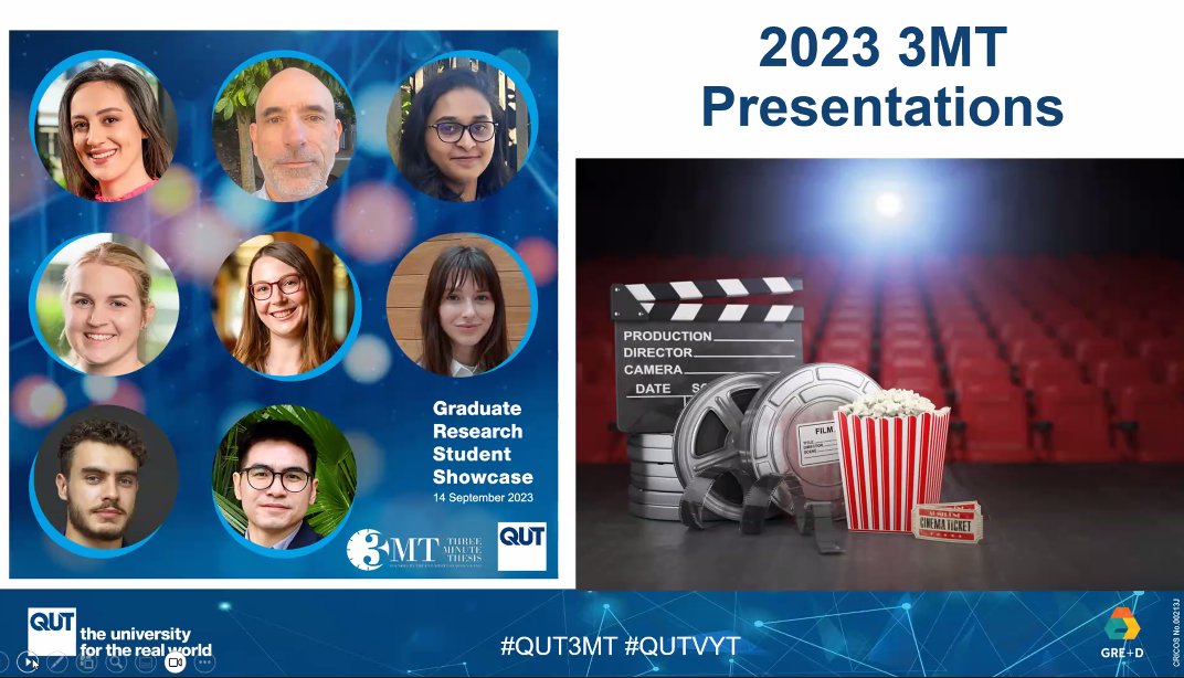 Celebrating the fantastic work of @QUT HDR students in today's Three Minute Thesis #QUT3MT #QUTVYT  many thanks to GRE+D for organising this 👏#QUTResearch #HDR