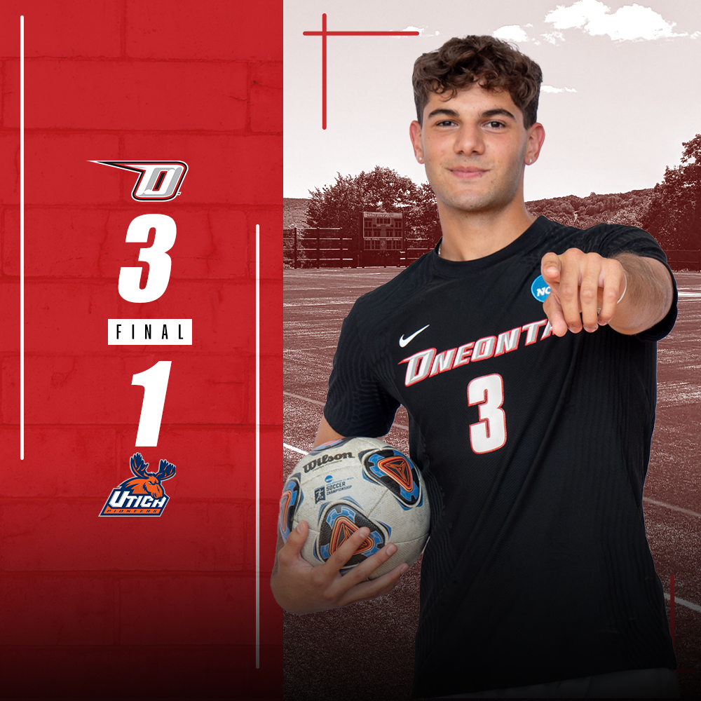 A few late goals from Derek Marques lifted the No. 13 Oneonta men's soccer team over Utica, 3-1! Marques scored in the 76th and 84th, then Owen Siegel added one more in the 89th! #HereWeGoO #d3soccer
